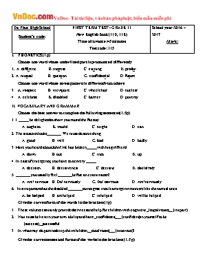 Đề kiểm tra học kỳ I môn Tiếng Anh Lớp 11 - Mã đề 115 - Năm học 2016-2017 - Trường THCS Đa Phúc (Có đáp án)